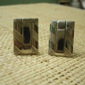 Vintage Stripes & Bar Design Silver Cufflinks